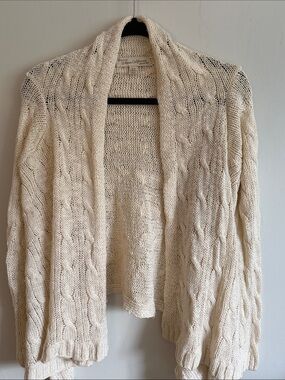 Open-Front Cable Knit Cardigan Sweater in Cream